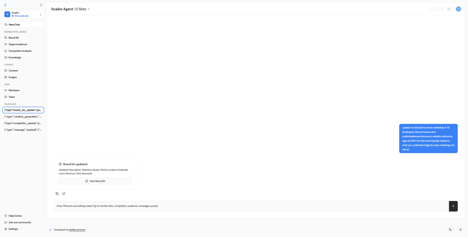 Brand setup: update brand kit, define your brand in chat